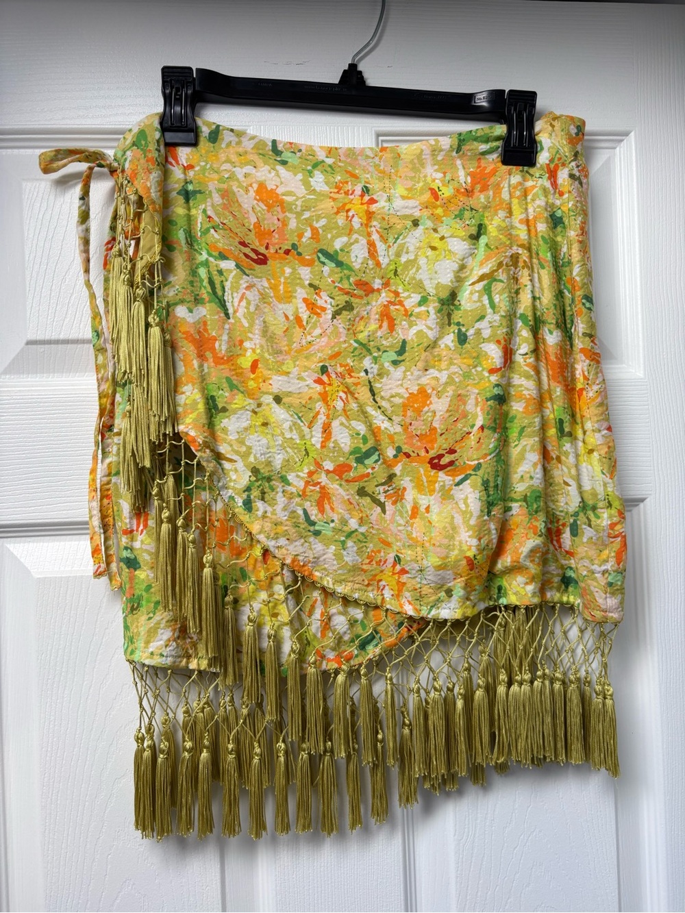 Lulu's Yellow & Green Floral Fringe Swim Sarong